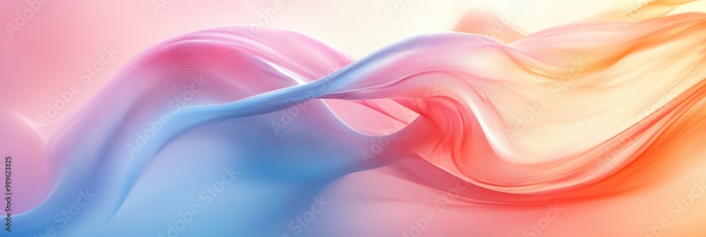 Poster swirling line with pastel gradients, an elegant blend of soft hues and fluid motion creating a seren