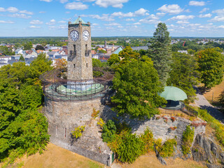 Cogswell Tower aerial view at Jenks Park at the historic city center of Central Falls, Rhode Island RI, USA.  © Wangkun Jia