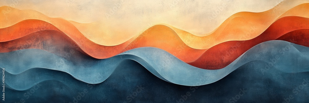 Poster wavy line with textures, a dynamic interplay of a textured line amidst harmonious warm and cool tone