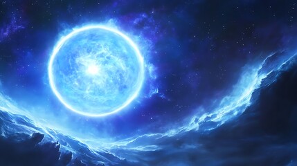 Fototapeta premium White dwarf star in a binary star system with a blue giant showing the Chandrasekhar limit and stellar nucleosynthesis cosmic voids around