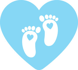 Blue Baby Footprint for boy, baby feet with heart icon.