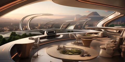 Futuristic kitchen a builtin digital assistant that automates cooking sleek surfaces and interactive smart displays on the walls