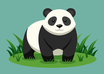 Naklejka premium Panda on Grass, Wildlife Animal in Natural Habitat Vector Art