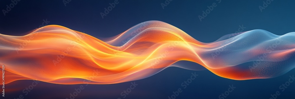 Poster serene gradient flow, a gentle curve in the foreground contrasts with a dynamic background of deep b