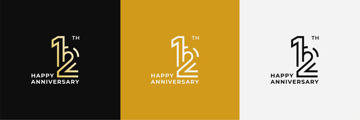 Logo 12th, 12 years anniversary, Creative design template for celebration, birthday, greeting and invitation. Editable file