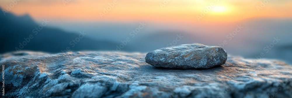 Poster smooth stone surface with a gentle abstract sky fading into the background, creating a serene and tr
