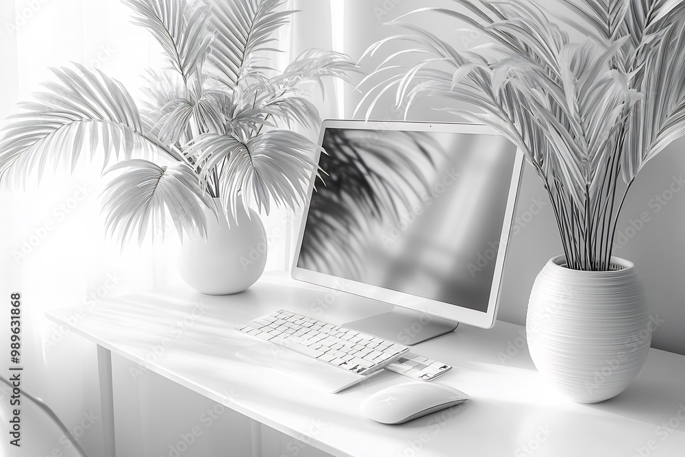 Poster minimalist workspace an abstract blur effect on the background highlighting the clean design of the 