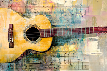 Acoustic Guitar and Sheet Music Abstract Art