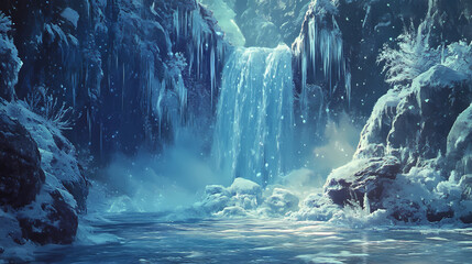 Cascading waterfall hidden power crystalizes the essence of time, presenting a frozen tableau of memories past, present, and future. Hidden Waterfall. Illustration