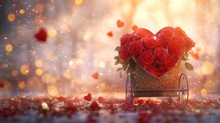 Romantic Heart with Petals and Bokeh Background