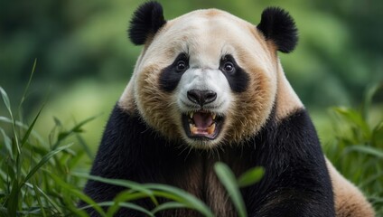 Obraz premium Single panda bear standing in natural habitat with no visible people