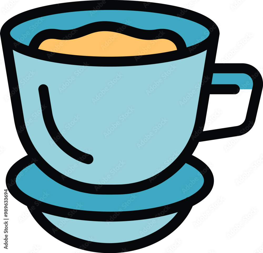 Wall mural Simple vector illustration of a blue coffee cup filled with coffee on a saucer, isolated on a white background