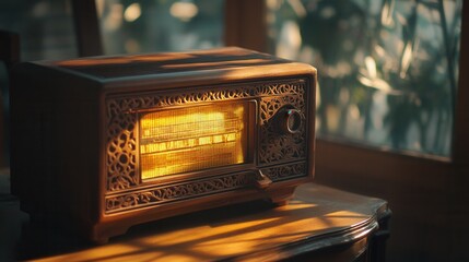 Vintage Radio with Warm Glow in Natural Light