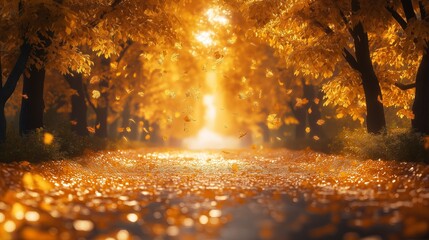 Autumn alley with beautiful golden colors and leaves, foliage