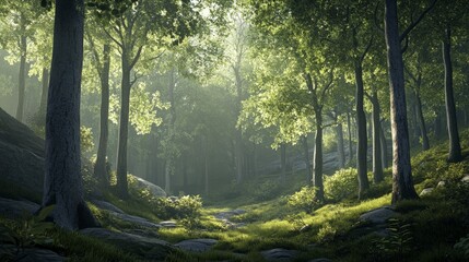 Sunlit Forest Path: A Tranquil Nature Scene