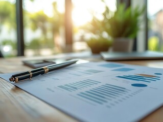 Fototapeta premium Business finance management with reports and charts on a desk, organized style, sharp focus, bright lighting, high detail