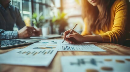 Fototapeta premium Financial goals setting session with a person and a financial planner, motivational style, sharp focus, bright lighting