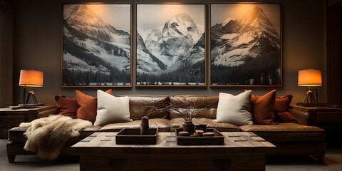 Warm inviting living room with oversized couches a large coffee table and modern wall art perfect for family movie nights