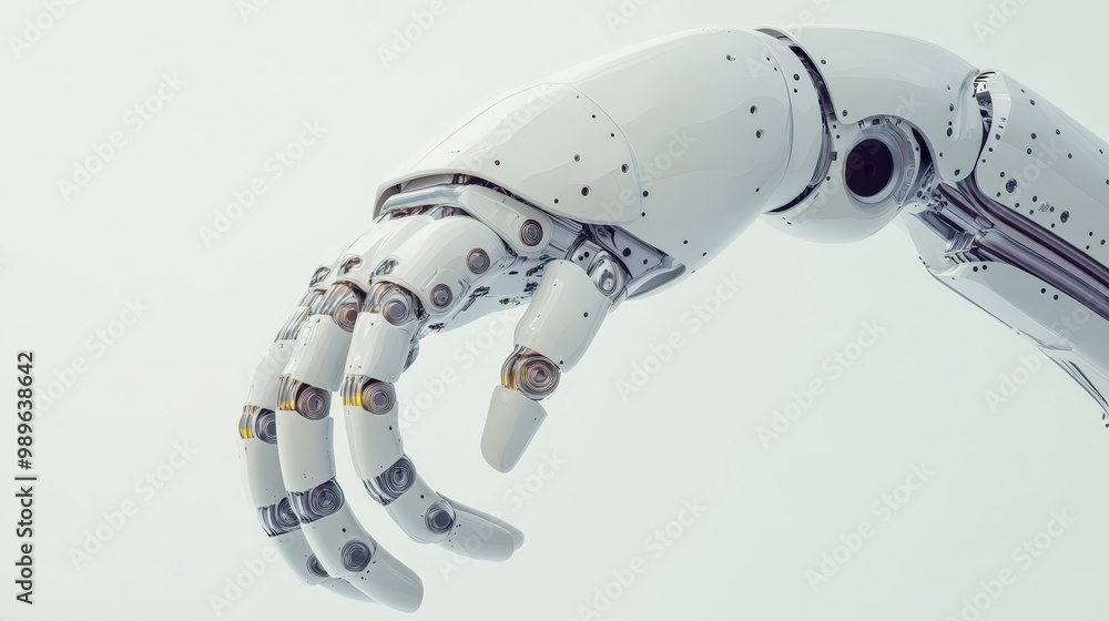 Poster precision robotics: futuristic 2d flat vector arm in 3d render, symbolizing innovation and technolog