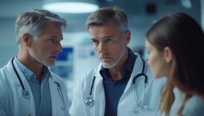 Fototapeta premium Medical treatment plan being discussed by doctors and a patient, professional setting, sharp focus, soft lighting, high detail