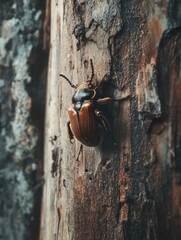 Close-up of a Beetle on a Tree