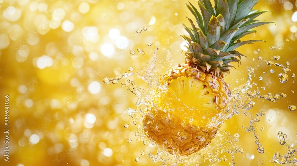 Sticker A pineapple splashes into water, creating an energetic and refreshing scene.