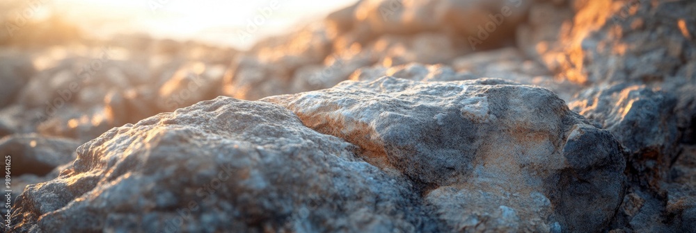 Poster textured rock surface with soft background blur, a close-up view of rugged stone, illuminated by gen