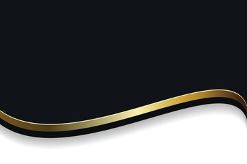 Black and gold abstract background with wavy line and copy space.