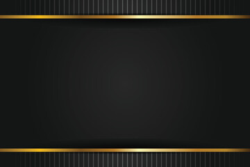 Black background with gold trim and vertical lines.