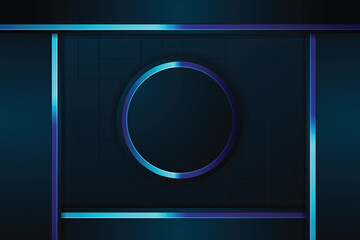 Dark blue background with glowing blue circle and lines.