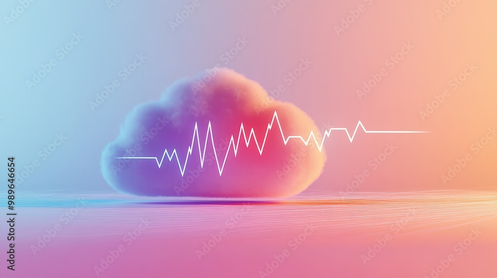 Poster secure cloud storage for healthcare data - minimalist design with digital cloud and heartbeat line o