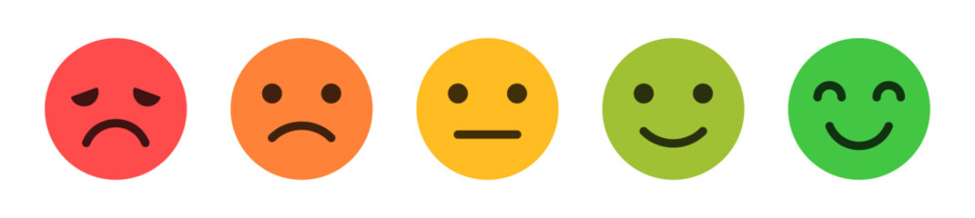 Feedback emoticons emojis. Smiley icon set , happy, neutral, sad, emoji, icon - Customer satisfaction rating scale with good and bad emotions. Vector illustration	