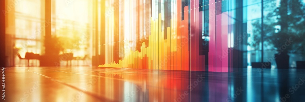 Poster vibrant growth chart with softly blurred office backdrop, showcasing progress and productivity in a 