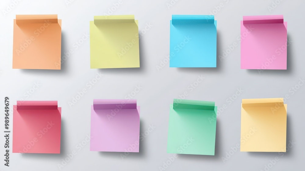 Poster colorful sticky post-it notes with shadows on transparent background - minimal vector design for moc