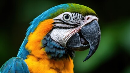 Fototapeta premium A close-up of a vibrant macaw parrot showcasing its colorful feathers and expressive features.