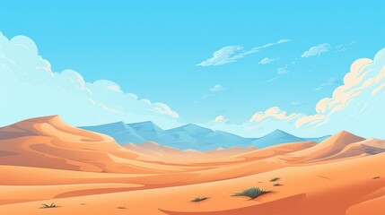 Naklejka premium A Desert Landscape with Rolling Sand Dunes and Blue Mountains
