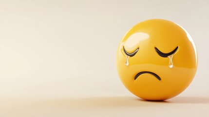 Fototapeta premium A sad yellow emoji with tears, symbolizing sorrow or disappointment.