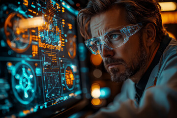 A scientist programming a quantum computer for complex simulations. Concept of cutting-edge computational research.