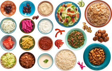 Libanese food collection - Ready to use Premium PNG Cutout isolated image.