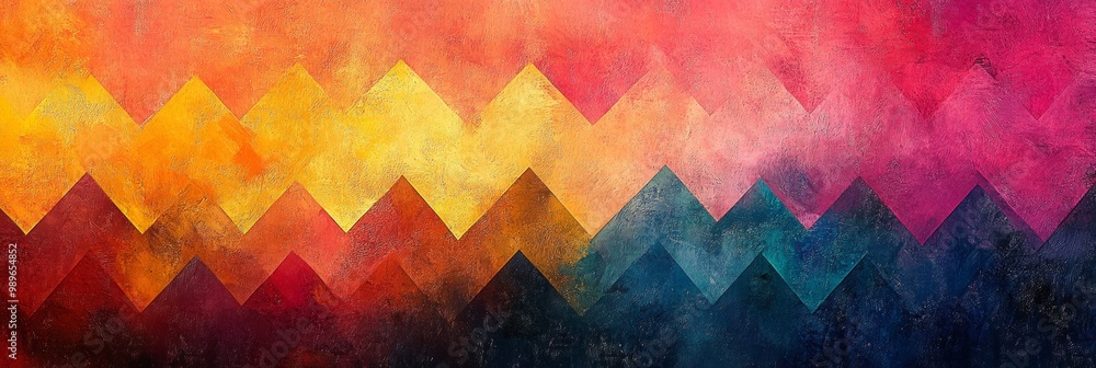 Poster vibrant zigzag harmony, dynamic zigzag pattern in vivid colors, softly transitioning background, cre