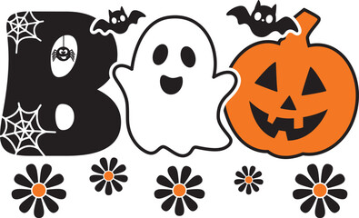 Boo and ghost Halloween spooky, Text design for shirt