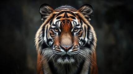 Fototapeta premium A close-up of a majestic tiger, showcasing its striking features and intense gaze.