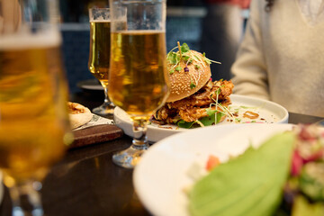 A photo of a group of friends food