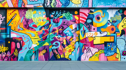 Vibrant street art mural covering an entire building. Street Art. Illustration