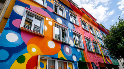 Vibrant street art mural covering an entire building. Street Art. Illustration