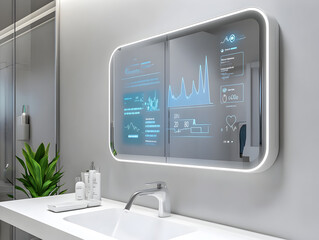 A smart mirror displaying basic health data.


