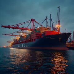 Fototapeta premium High-Quality Container Ship with Crane: Global Freight Shipping and Logistics in International Trade
