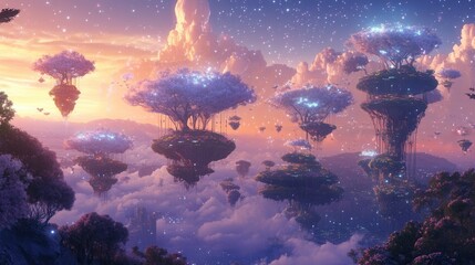 Dreamy Floating Islands at Sunset