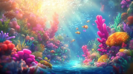 Obraz premium Vibrant Underwater Coral Landscape in Colorful Light