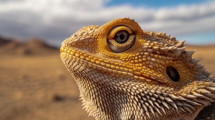 Naklejka premium A close-up of a bearded dragon with intricate details in its scales and eye.